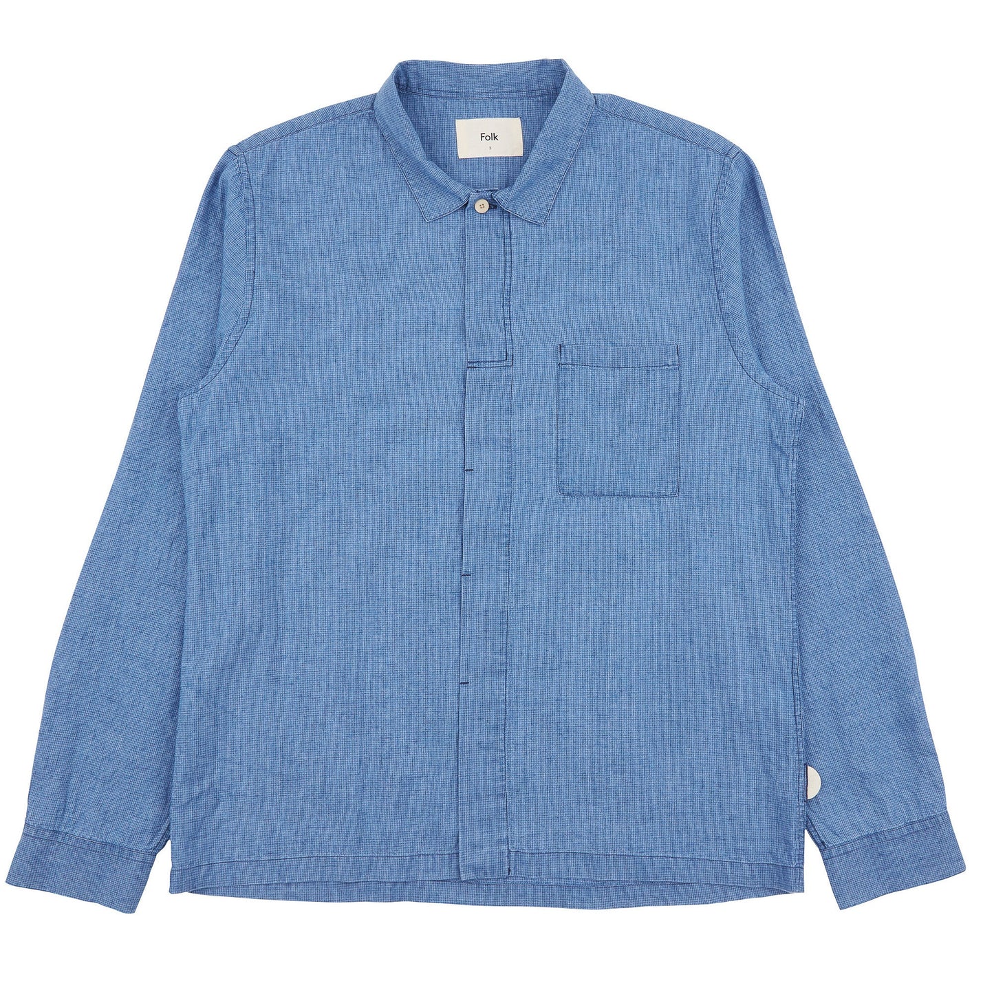 Folk Patch Shirt Light Indigo Waffle