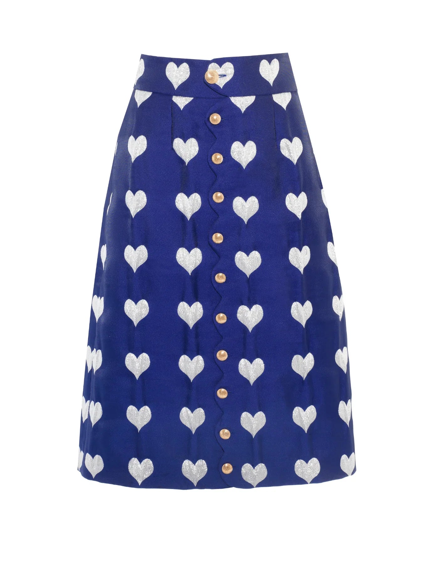 Lisou Frankie Blue Heart Print Silk Jacquard Skirt