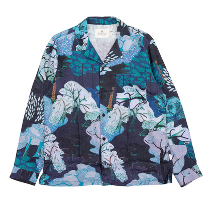 Folk LS Soft Collar Shirt - Forest Print Navy TH