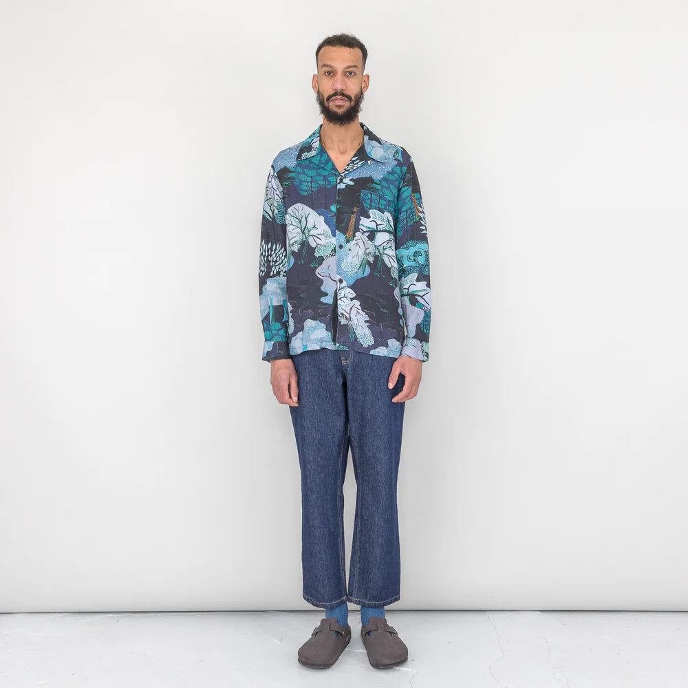 Folk LS Soft Collar Shirt - Forest Print Navy TH