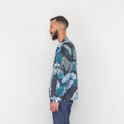 Folk LS Soft Collar Shirt - Forest Print Navy TH