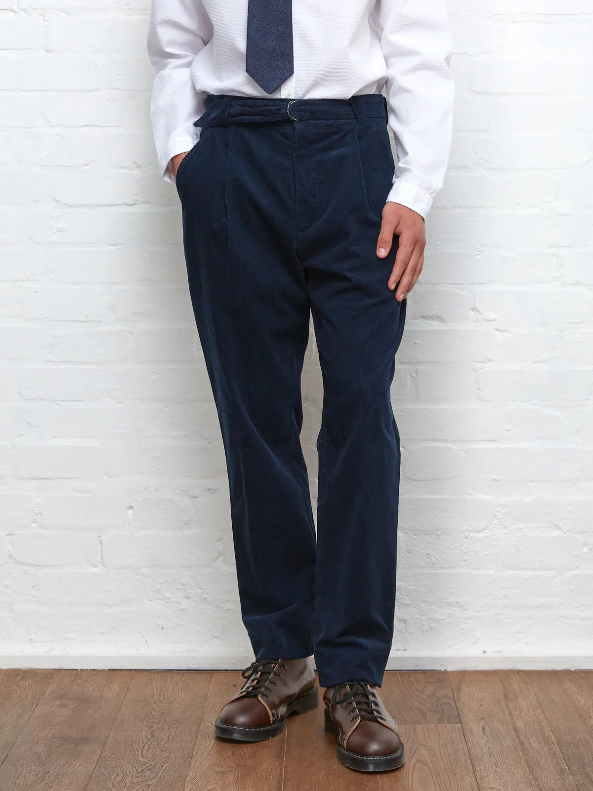 Oliver Spencer Belted Trousers Whitton Cord Navy